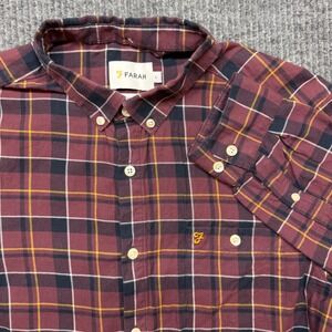Farah Mens Large Slim Fit Burgundy Plaid Cotton Button Down Long Sleeve Shirt‎